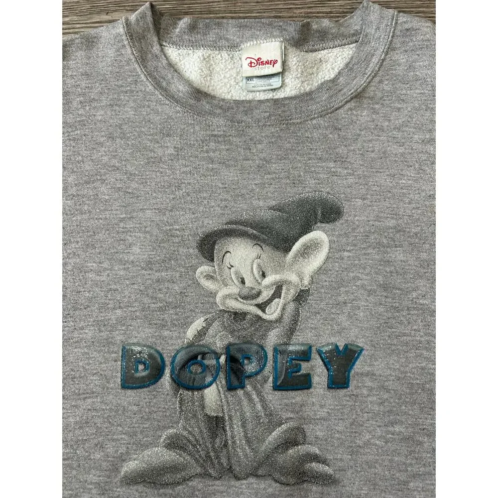 Vintage Disney Store Dopey Snow White Sweatshirt XXL Gray Embroidered Crewneck